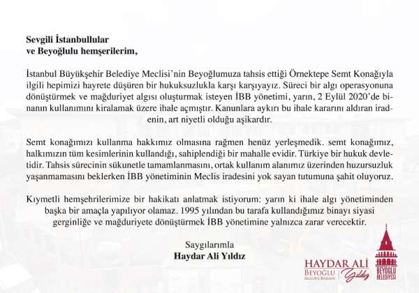 Beyoğlu Belediyesinden Örnektepe Semt Konağı açıklaması 