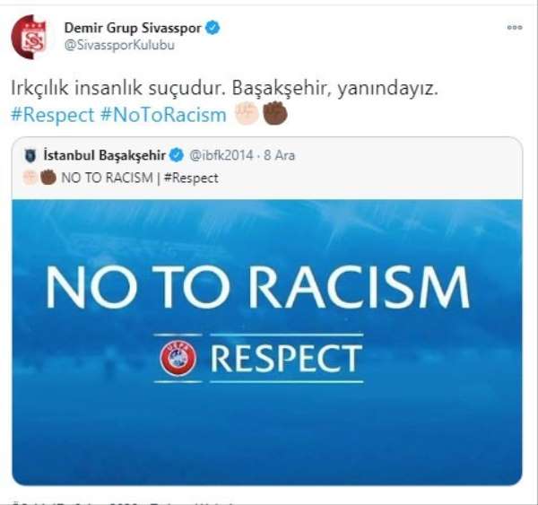 Sivasspor'dan PSG maçında sahadan çekilen Başakşehir'e destek