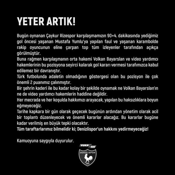 Denizlispor 'sportmenliğe aykırı açıklamaları' nedeniyle PFDK'ya sevk edildi