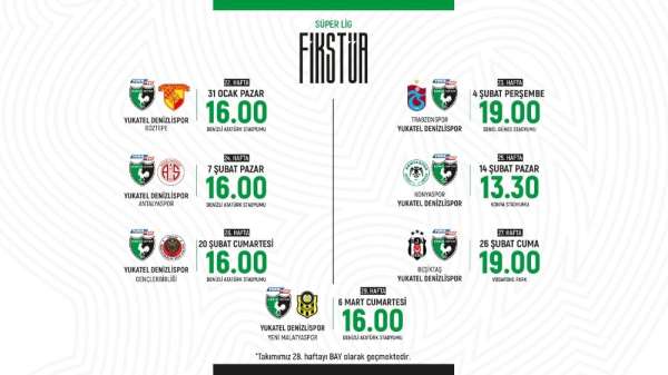 Denizlispor'un 8 haftalık fikstürü belli oldu 