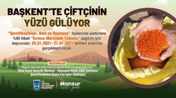 Ankara Büyükşehir Belediyesi'nden üç ilçede 400 ton 'kırmızı mercimek' tohumu hi