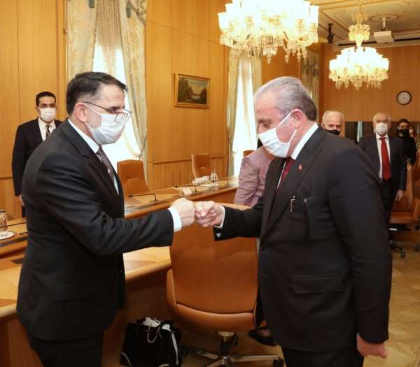 TBMM Başkanı Mustafa Şentop, Anayasa Mahkemesi Başkanı Salih Murat ve beraberind